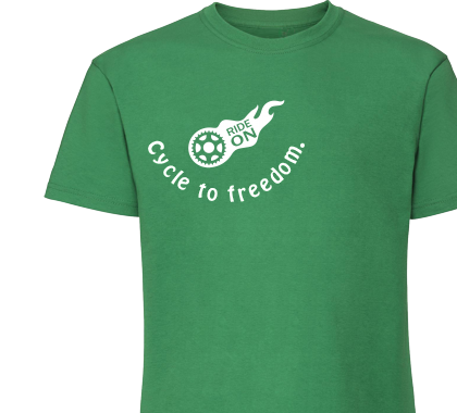 Cycle to freedom.; Men/Unisex T-Shirt Kelly Green,100% katoen.
